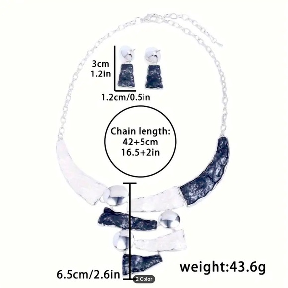 Geometric Zinc Alloy Hollow-Out Colorblock Oil-Drip Necklace & Earrings, NWOT - Picture 4 of 6